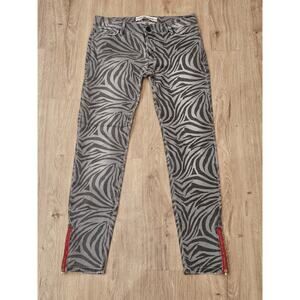 Etienne Marcel Red Zipper Zebra Jeans Women's 28 Gray/Black